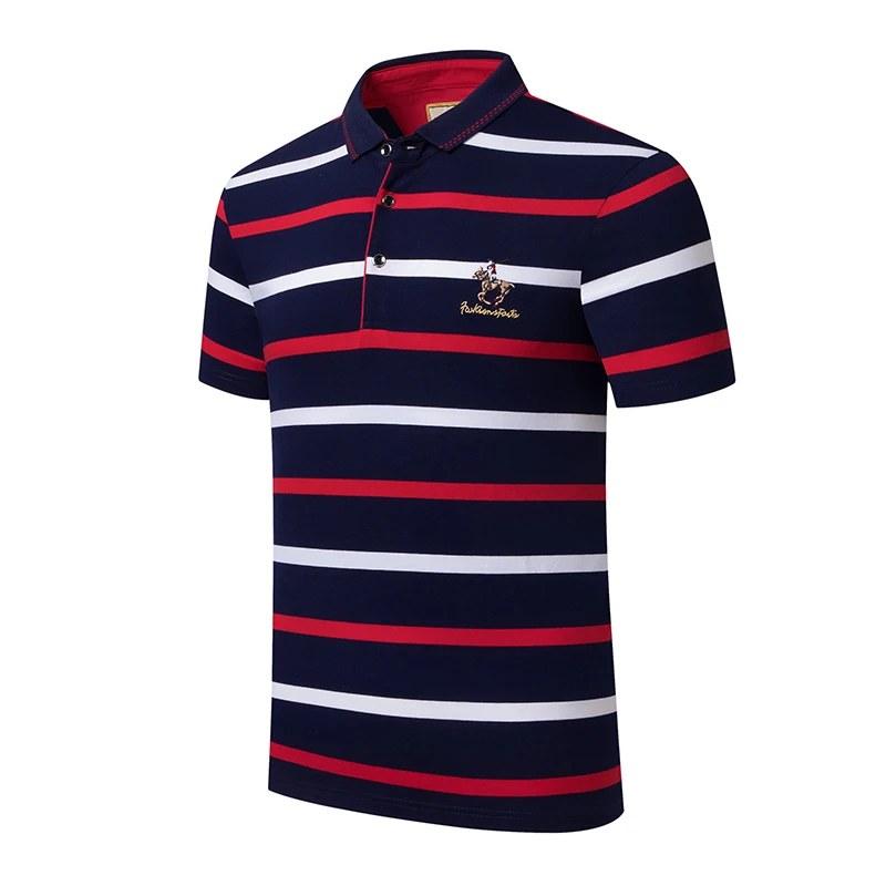 New Summer Men Classic Striped Polo Mens Cotton Short-Sleeved Embroidered Business Casual Hot Polo Shirt Male Dropshipping