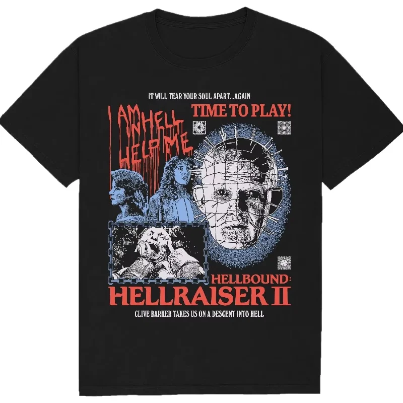 Hellbound: Hellraiser II T-Shirt for Men Classic 80s Horror Graphic Tee Vintage Print Short Sleeve Casual Summer Streetwear Top
