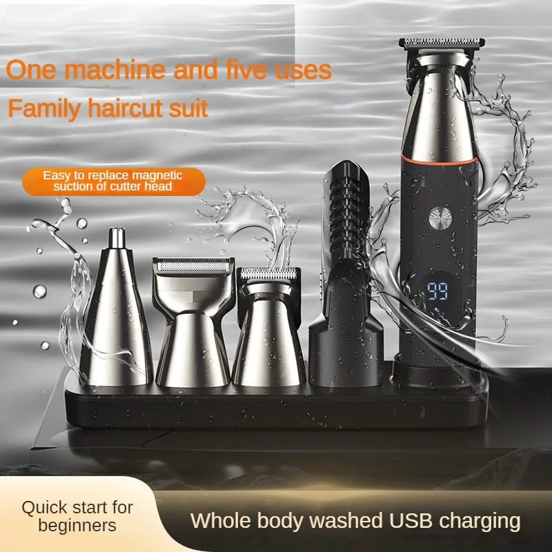 Electric Hair Trimmer Digital Display Multi-Function Six-In-One Hairdresser Clipper Nose Shaving Eyebrow Trimming Dual Charging