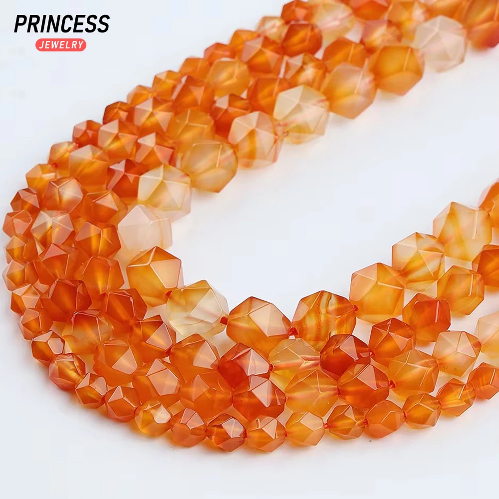 

A++ Natural Red Carnelian Diamond Star Faceted Cut 6 8 10mm Loose Gemstone Beads for Jewelry Making Bracelet DIY Accessories