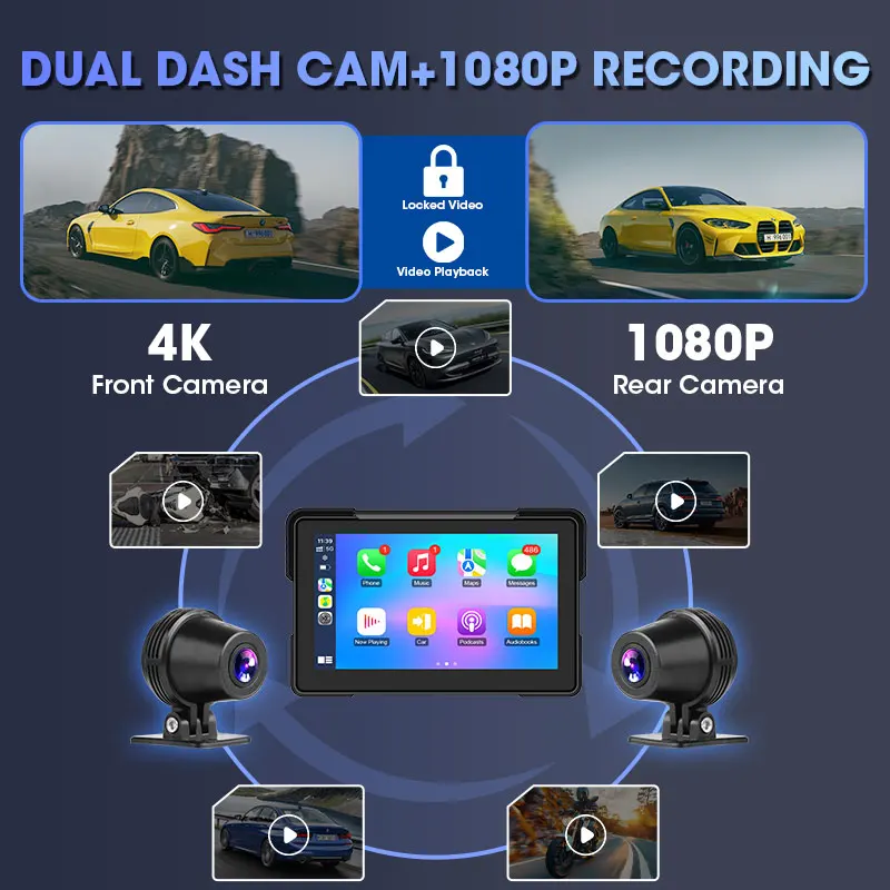 5/7 inch 4K Carplay Motorcycle Navigation Android Auto GPS for Motorcycles Accessories Digital Motorcycle Dashboard Waterproof