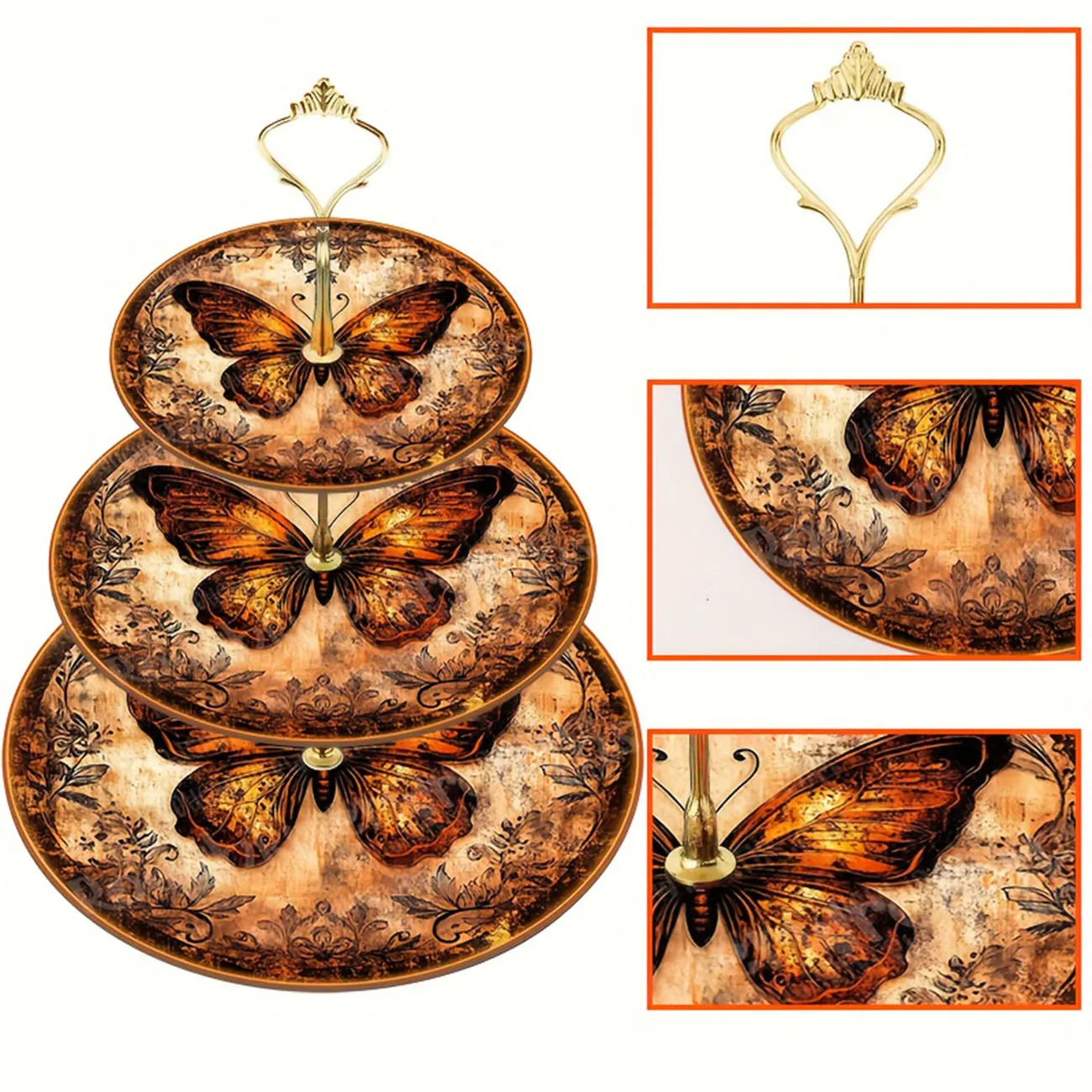 1-piece set of 3-layer wooden butterfly themed cake rack, securely decorated cake tray, detachable dessert display stand