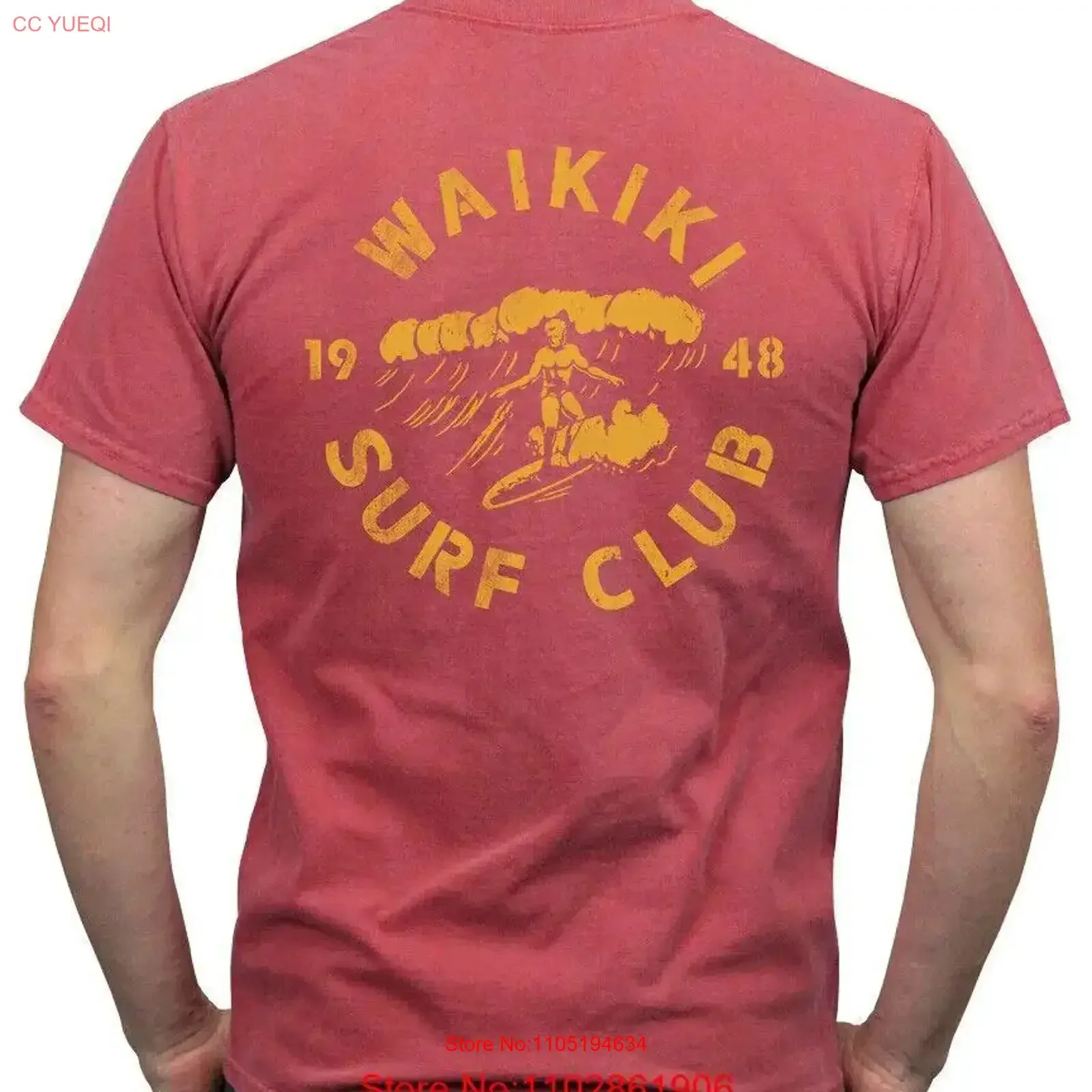 Waikiki Surf Club 48 T Shirt vintage Washed Slightly streetwear fashion Breathable Soft graphic designer clothes Stretched