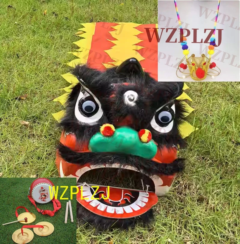 14 inch Lion Dance Costume Cartoon Drum Gong cymbals Crown Boy Girl Child Party Performance Sport Outdoor Parade Stage Mascot