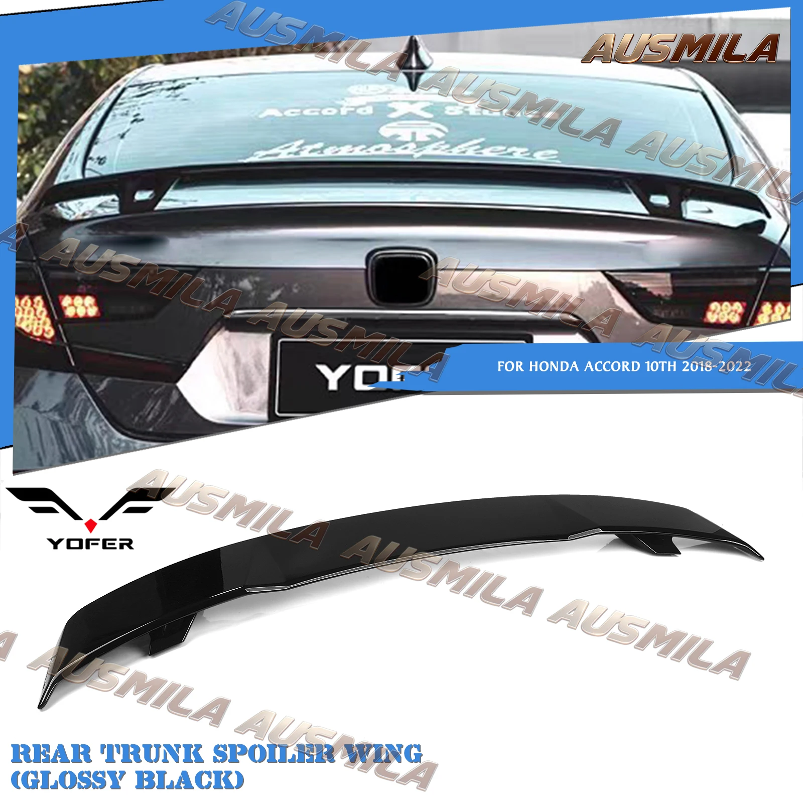 Rear Trunk Wing Lid Spoiler Trim Tailgate Decklid Flap Lip Trim For Honda Accord 10th Generation 2018-2022 YOFER
