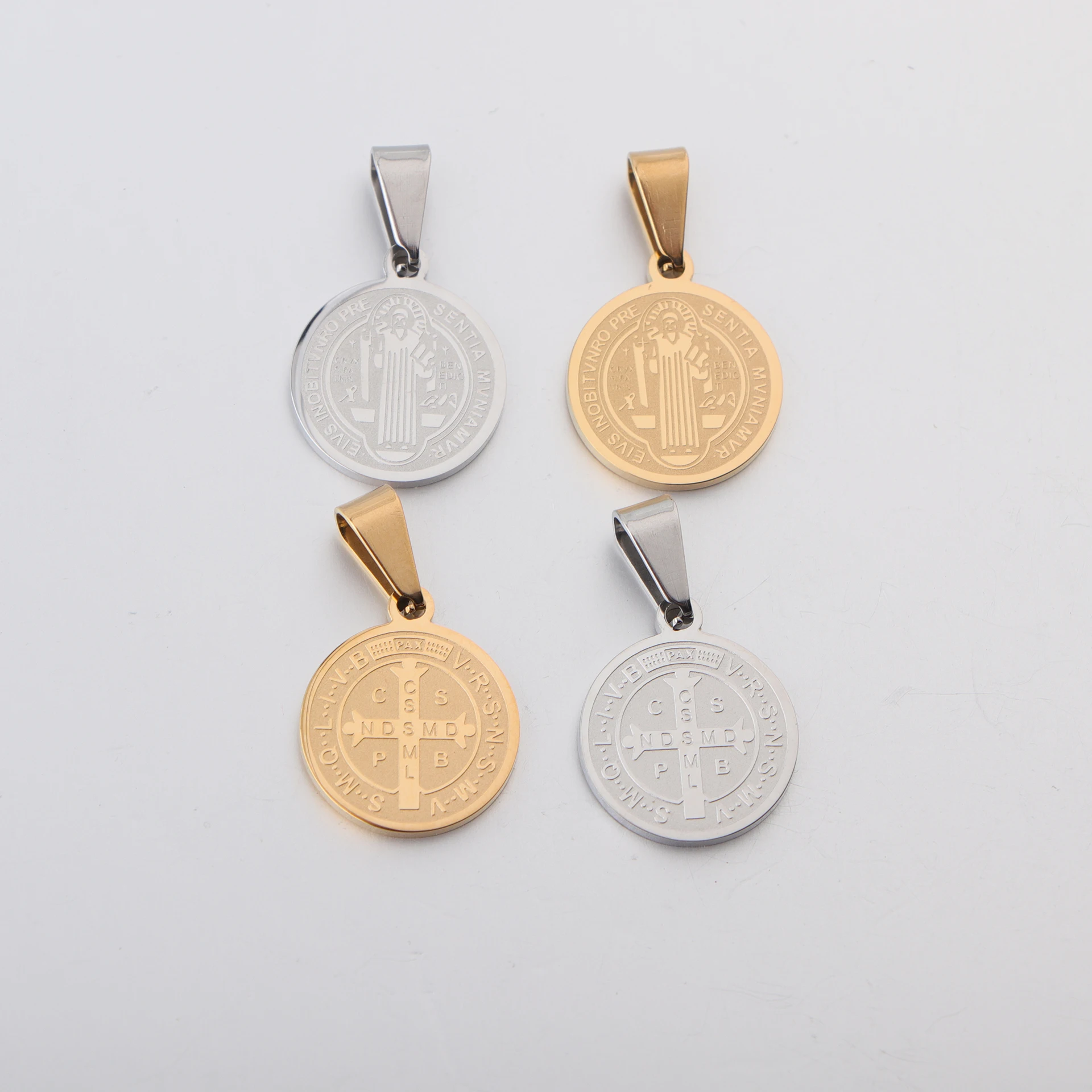 10pcs/lot Stainless Steel Catholic Pendant Charms With Saint Benedict Medal For Christian DIY Jesus Jewelry Craft
