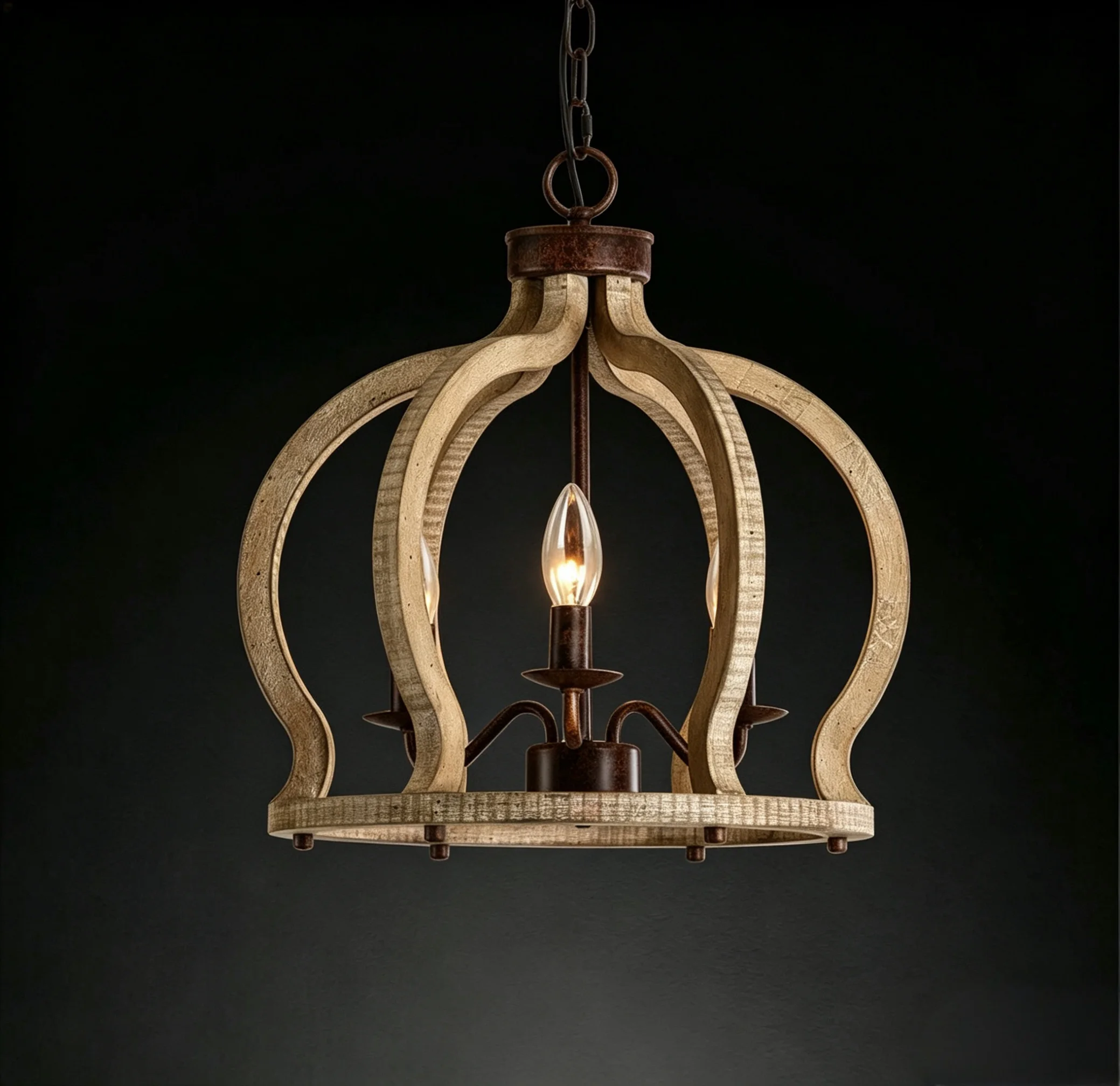 Crown Wooden Chandelier Rustic Vintage Industrial French CountryDistressed WoodDining RoomKitchen IslandEntryway/FoyerBedroomFar