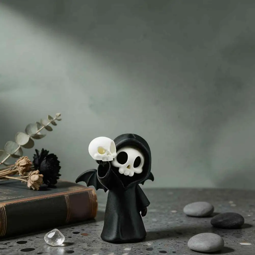 Grim Reaper Figurine Desktop Decor 3d Printed Grim Reaper Skull Ornament Bat Figurine Halloween Desk Decor for Home Office Table