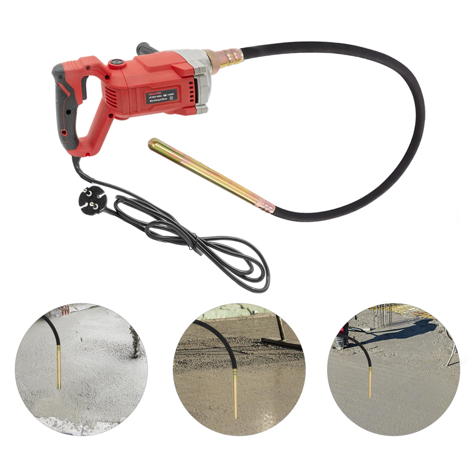 1100W Electric Concrete Vibrator w/2M Wave Rod Handheld Portable Suitable Concrete Tools 220V for Various Construction Structure