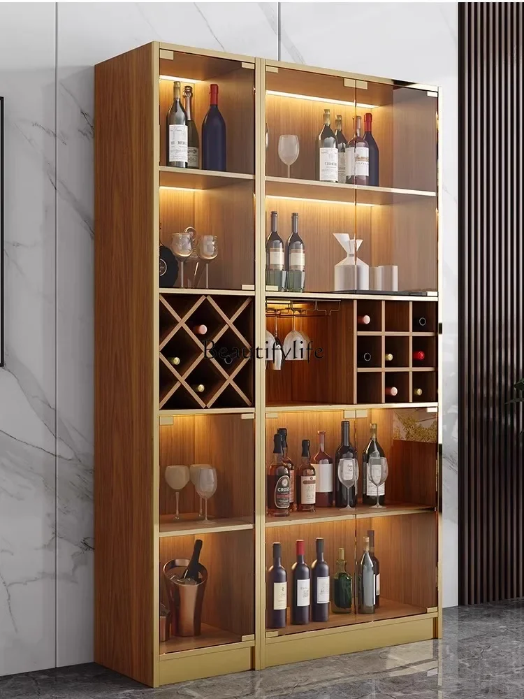 

yj5 -*Light luxury against the wall Modern simple stainless steel wine cabinet Tempered glass display cabinet
