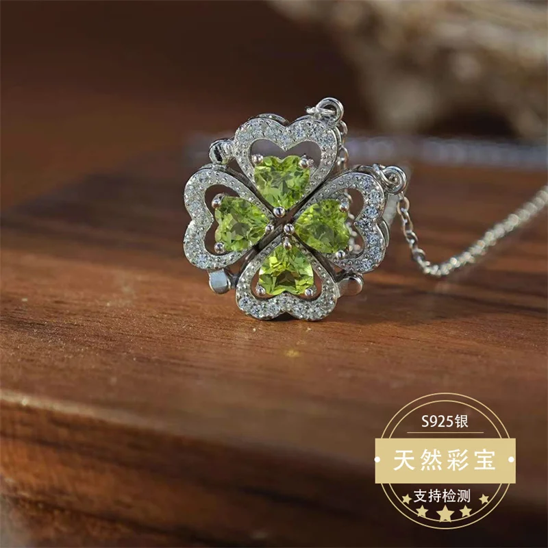 Original S925 Silver Necklace Pendant for Women Flower Shape Natural Four-leaf Clover Two-way Wearing