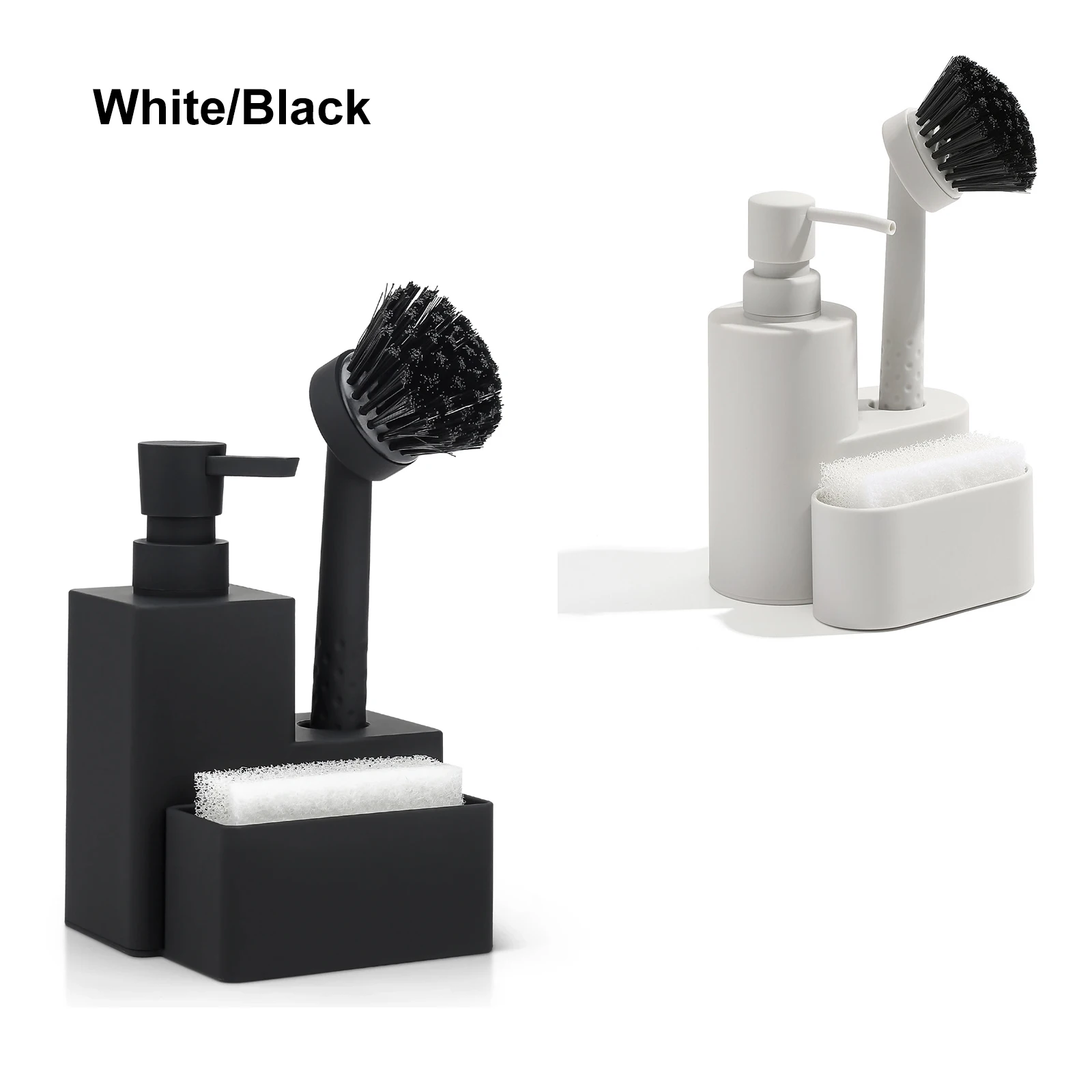 

Современный квадратный дозатор мыла с держателем губки и щеткой 3 в 1, набор для кухонной раковины, органайзер на столешнице, матовый черный