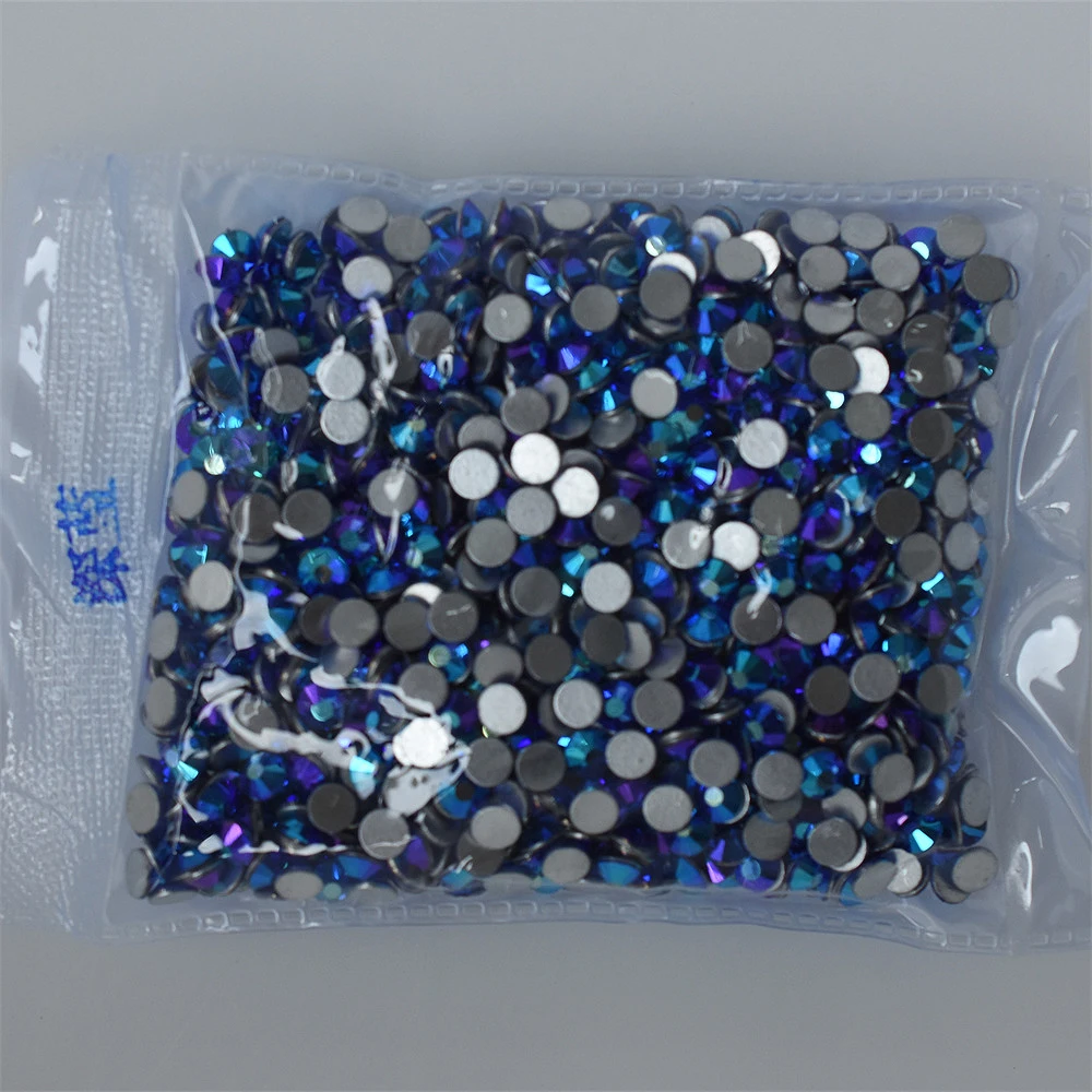 SS3-30 1440PCs Sapphire Blue AB Glass 3D Nail Art Decorations Flatback Rhinestones Non HotFix Glue on Crystal Wedding Dress 050