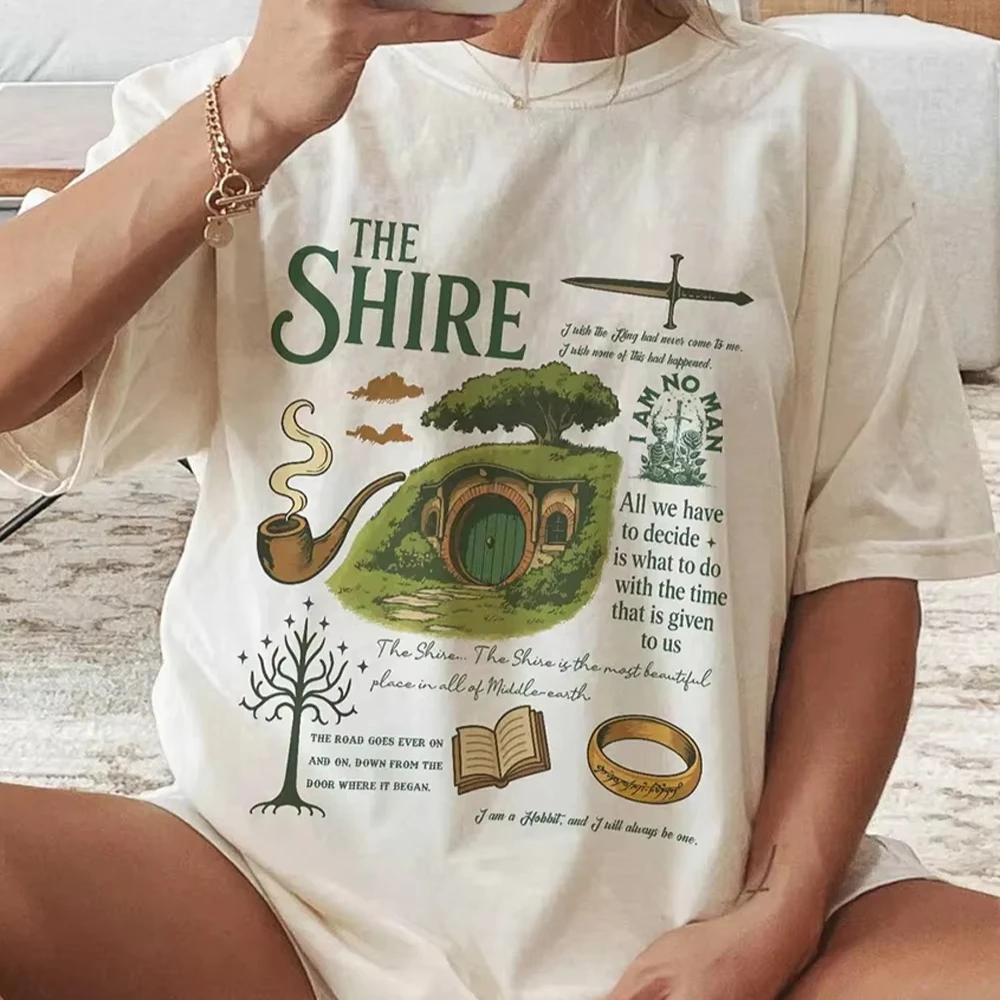 Image of 2026 Sommer Hot Sale The Shire LOTR Shirt Fantasy-Buchliebhaber-T-Shirt Lustiges Second Breakfast T-Shirt Gothic Baumwoll-Oversized-T-Shirts