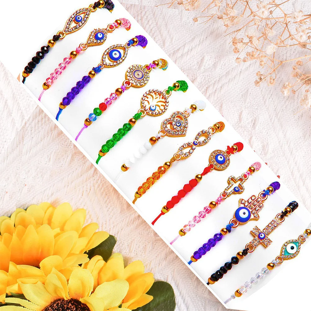 

12pcs Crystal Evil Eye Bracelets Adjustable Blue Rope Protection Amulet Bracelet For Daily Travel Party Decoration One