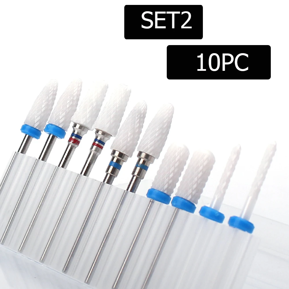 10pc Nail Drill Bit Set Ceramic Milling Cutter Kit Electric Machine Manicure Bits Rotary Burr Cuticle Tools Accessories