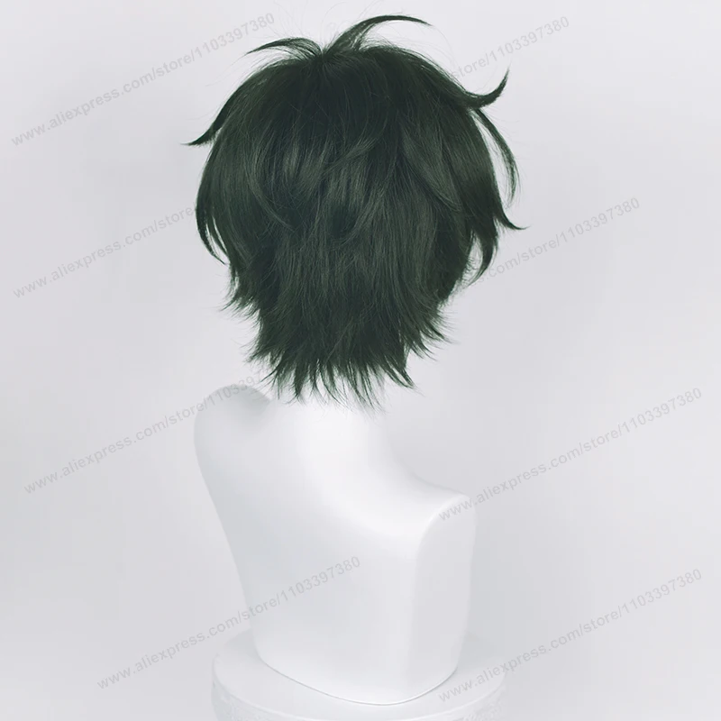 Anime ES Mika Kagehira Cosplay Wig  30cm Dark Green Hair Kagehira Mika Wigs Heat Resistant Synthetic Hair + Wig Cap