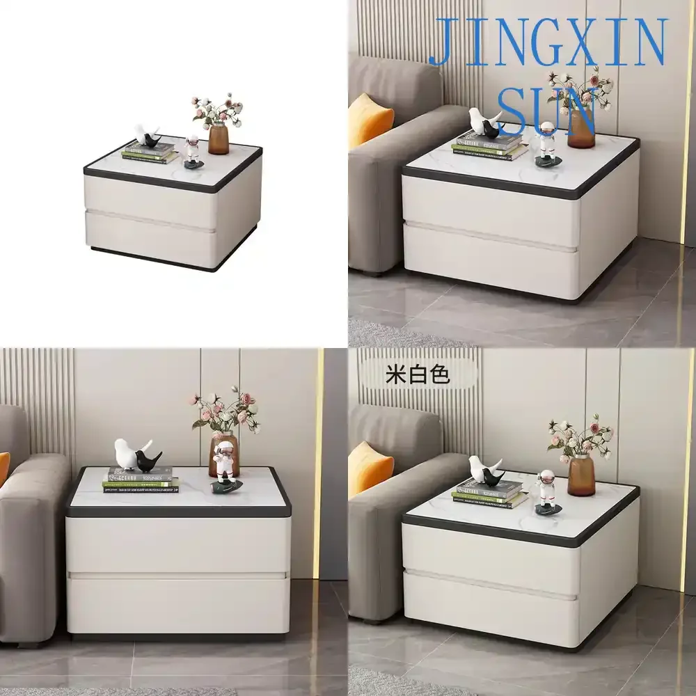 Square Side Cabinet for Sofa Living Room Modern Minimalist Solid Wood Rock Slab Nightstand End Table Coffee Table Side Table