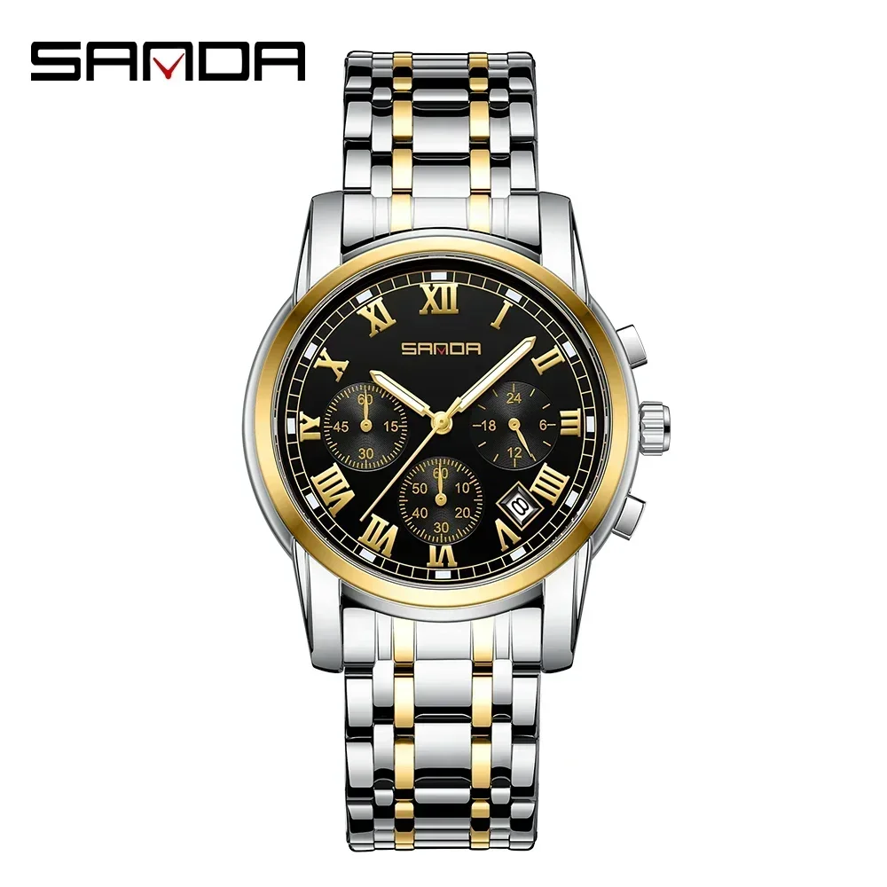 SANDA 7003 Fashion Light Business Waterproof Quartz Wristwatch For Men Simple Round Dial Date Design Noctilucent Watch Shock New image 2