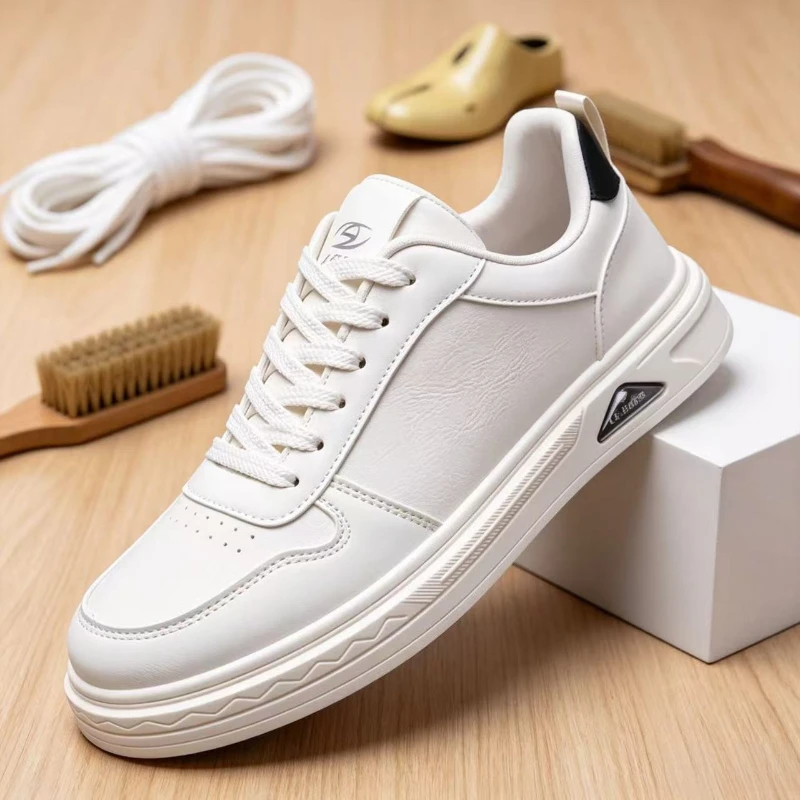 

Leather Men White Sneakers Breathable Skateboarding Shoes Mens Outdoor Walking Running Shoes Couple Casual Shoes Size 39-45