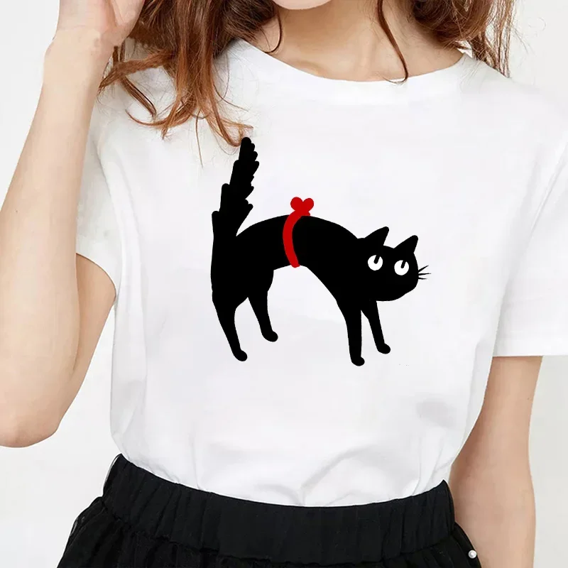 

Kawaii Cartoon Cat T-shirt Fun kitten print top Summer Harajuku clothing Casual fashion men's and women's clothing