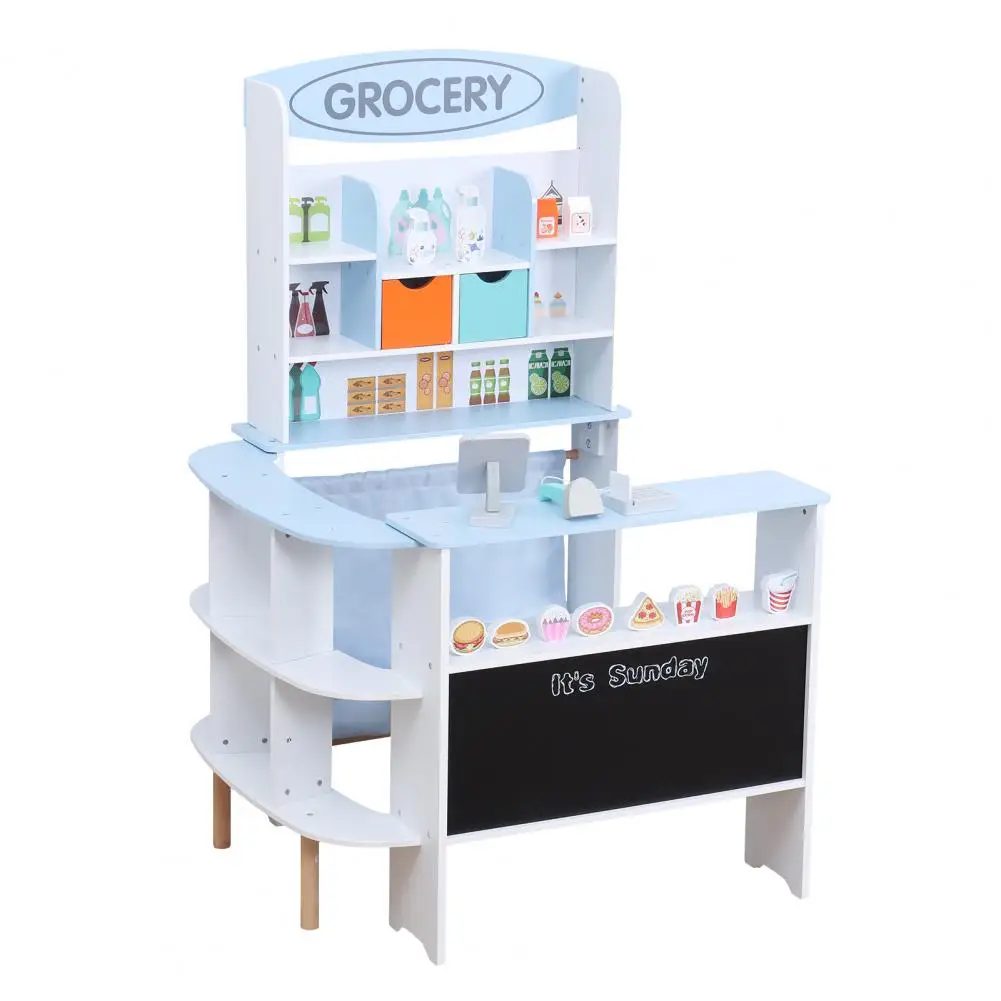 Tienda de comestibles de juguete, juego de tienda de comestibles para niños pequeños, supermercado de juego de simulación de madera con mostrador de caja, modelo de aperitivos