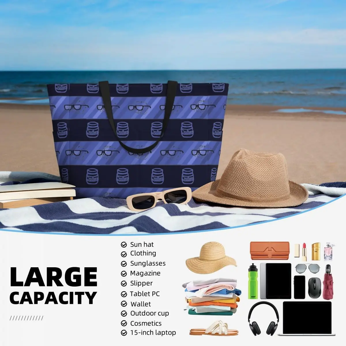 Bolsa de ombro grande capacidade para viagens de praia, bolsa de ombro com padrão multi estilo, presente na moda