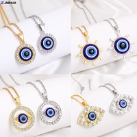 50cm Stainless Steel Chain + Blue Turkish Evil Eye Amulet Pendant Necklace For Women Girls Gift Fashion Jewelry