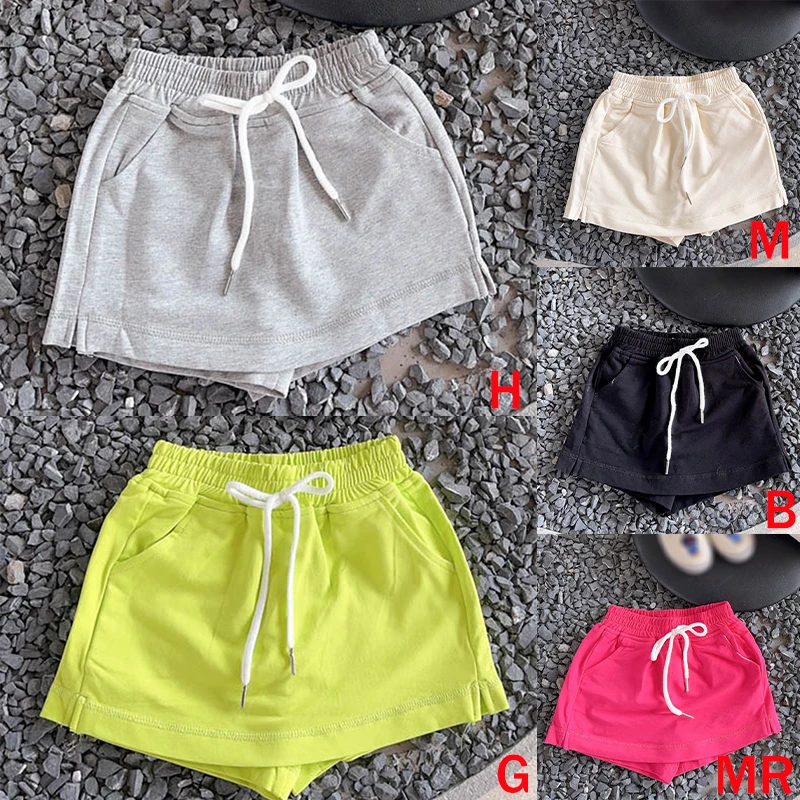 3-9Y Children Kid Girls Skirts with Tie Up Solid Color Elastic Waist Shorts Skirts Summer Girls Clothing Costumes