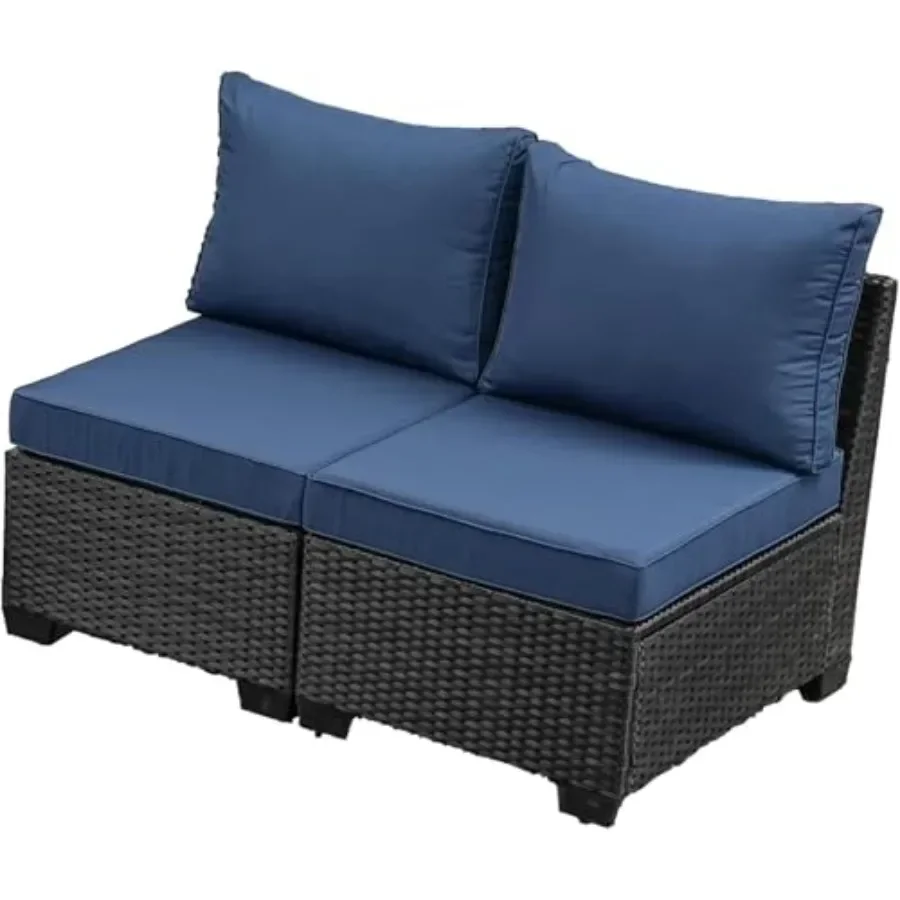 Outdoor Wicker Armless Sofa Set for Patio, Garden, Backyard, Poolsiderattan Material, Beige Color, Thick Seat Back Cushions For