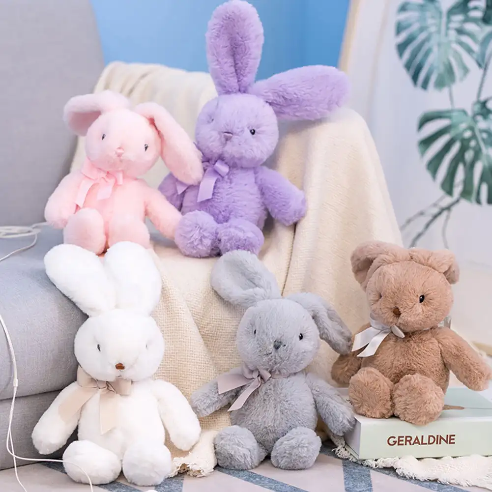 25cm Cute Rabbit Plush Toy with Bow Tie Long Ear Soft Stuffed Bunny Doll Sleeping Toy Girl Kids Baby Plush Animal Birthday Gifts