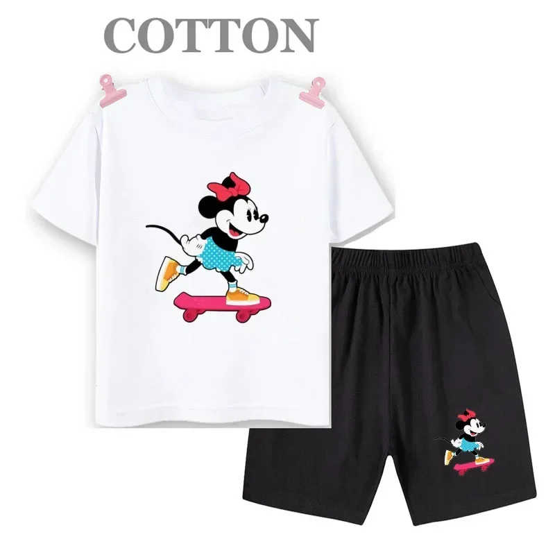 Disney Mickey Mouse Children's Cotton T-shirt Set Anime Cartoon Children's Casual Wear T-shirt Children's Girls and Boys Top 2-p