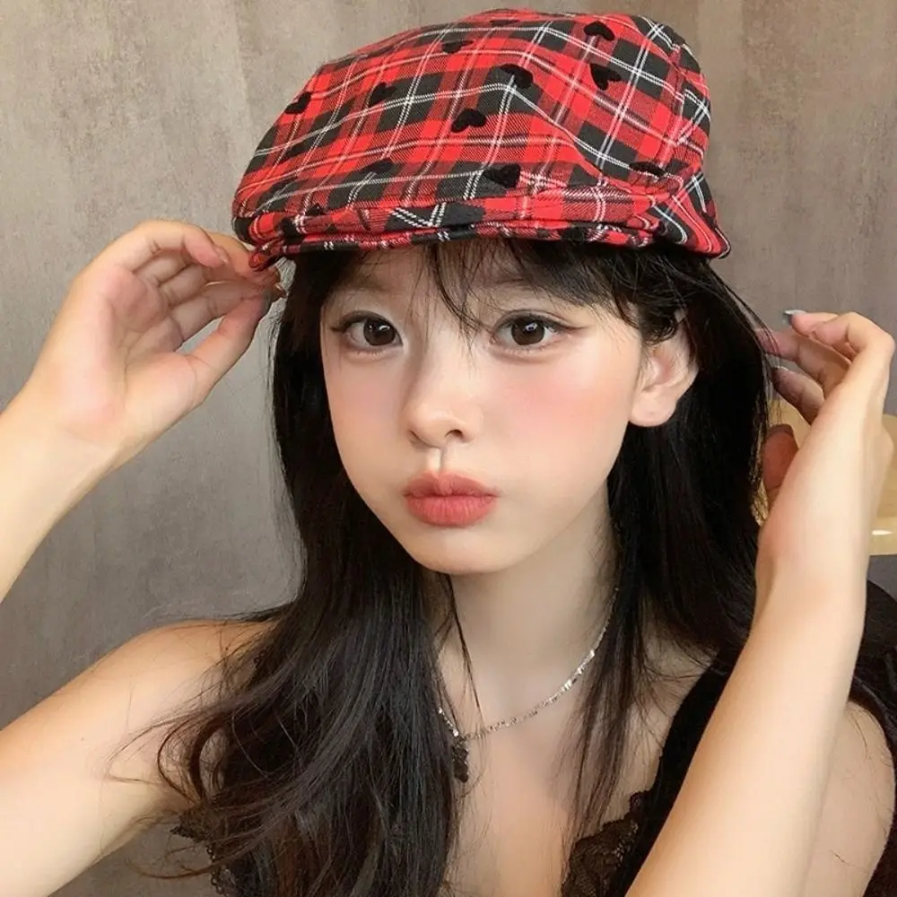 

Sweet Vintage Women's Beret Y2k Plaid Star Heart Newsboy Cap Versatile Japanese Painter Cap Spicy Girls
