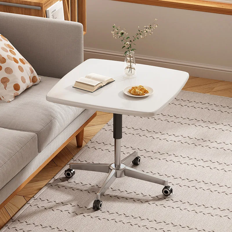 Walnut wood lift-up coffee table with wheels, movable for small