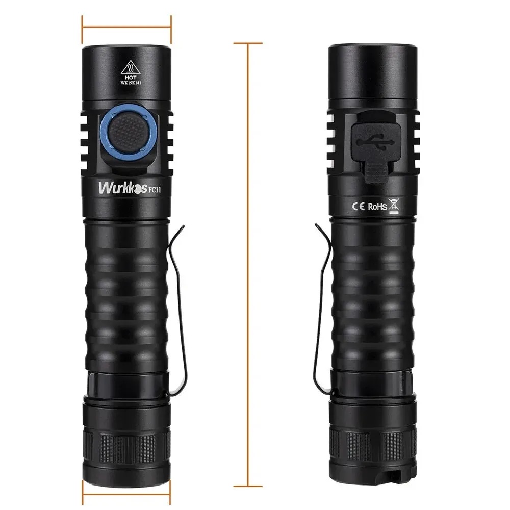 Wurkkos FC11 USB C Rechargeable 18650 LED Flashlight 1300LM LH351D 5000K 90 CRI with Magnetic Tail 2 Groups