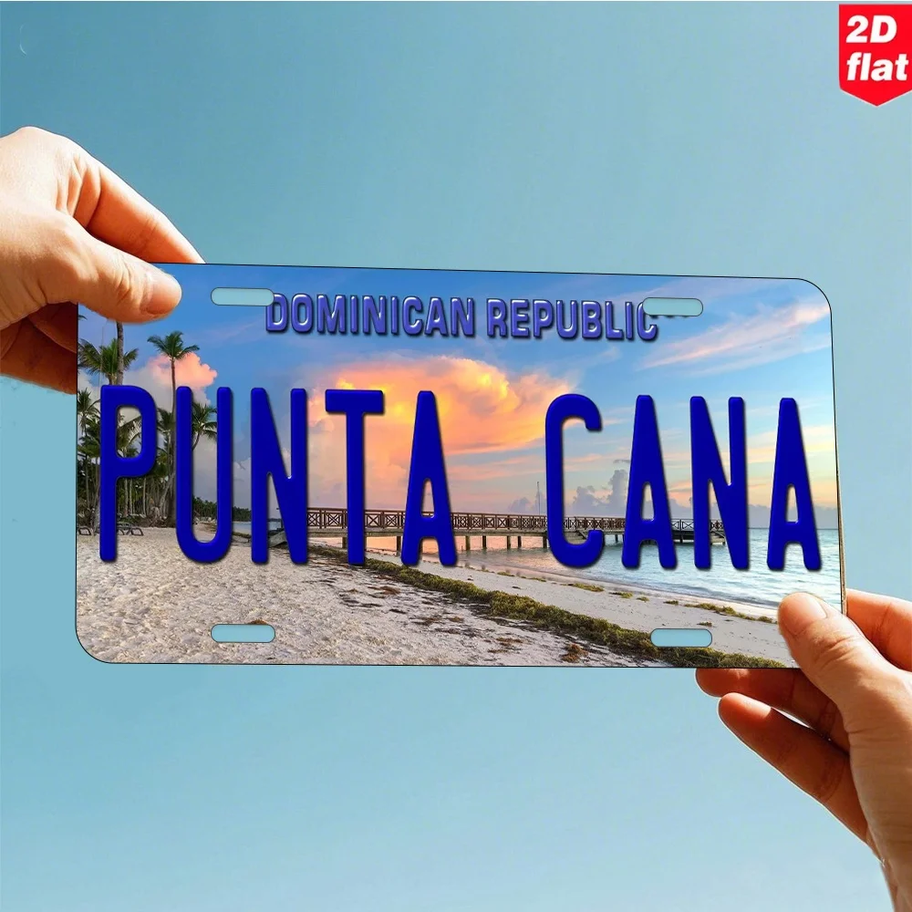 HD Tin Sign, Vintage Punta Cana Dominican Republic Beach License Plate Metal Wall Art, Retro Tropical Seaside Decor for Bar Man