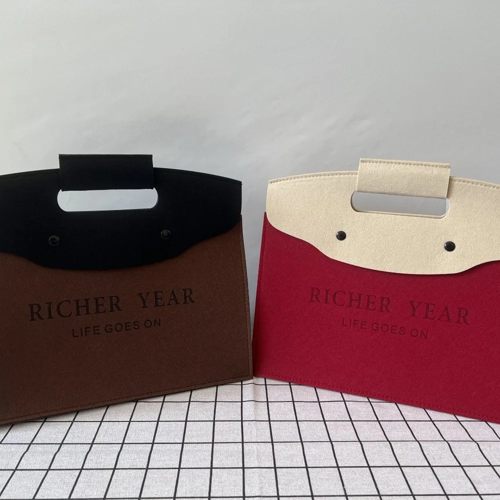 Blessing Large Capacity Felt Handbag Simple Portable Messenger Bag Universal Document Bag Grocery Shopping