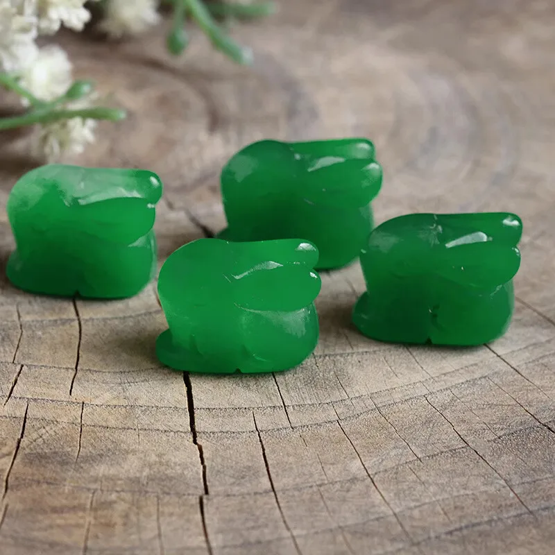 1piece green jade carved Rabbite pendant full hole 18mm nature FPPJ wholesale loose beads