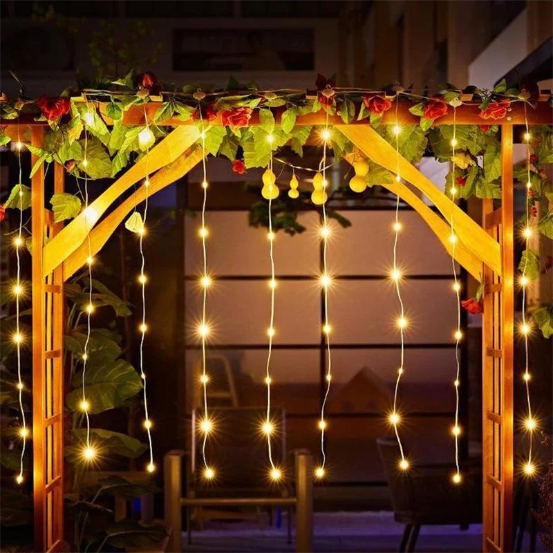 Cortinas de luces solares: 8 modos de iluminación, guirnalda de luces de hadas para Navidad, Camping, Ramadán, Halloween, bodas, hogar y jardín