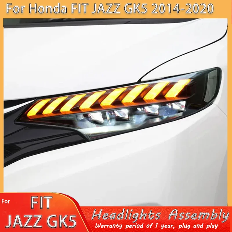 

Для Honda Fit GK5 2014-2020: Светодиодные передние фары в сборе, обновленные, с динамическим эффектом и 4 линзами-проекторами, аксессуары для автофар