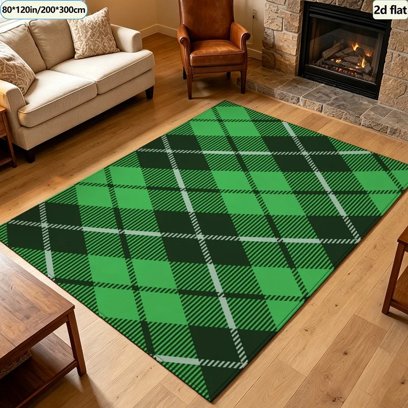 1 Piece Green Argyle Plaid Rug, Soft and Comfortable, All Season, Lightweight and Easy to Maintain, Home Decor, Living Room, Bedroom, Dining Room, Autumn and Winter