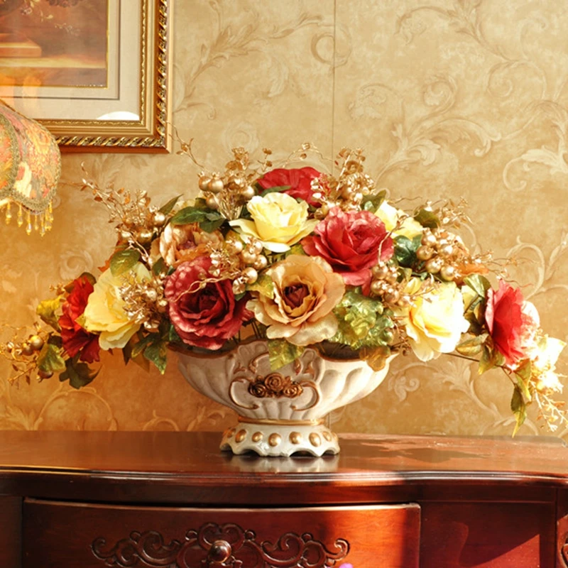 rose fashion artificial flower set artificial flower rose silk flower entranceway dining table decoration flower