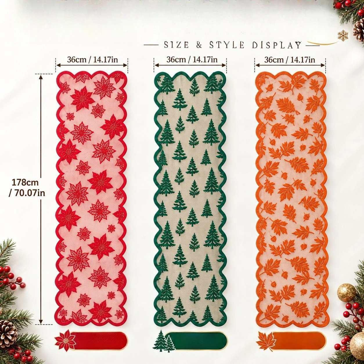 3Pcs Christmas Table Runner Ins Style Luxury Lace Jacquard Long Tablecloth Dining Table Decoration Cross-border