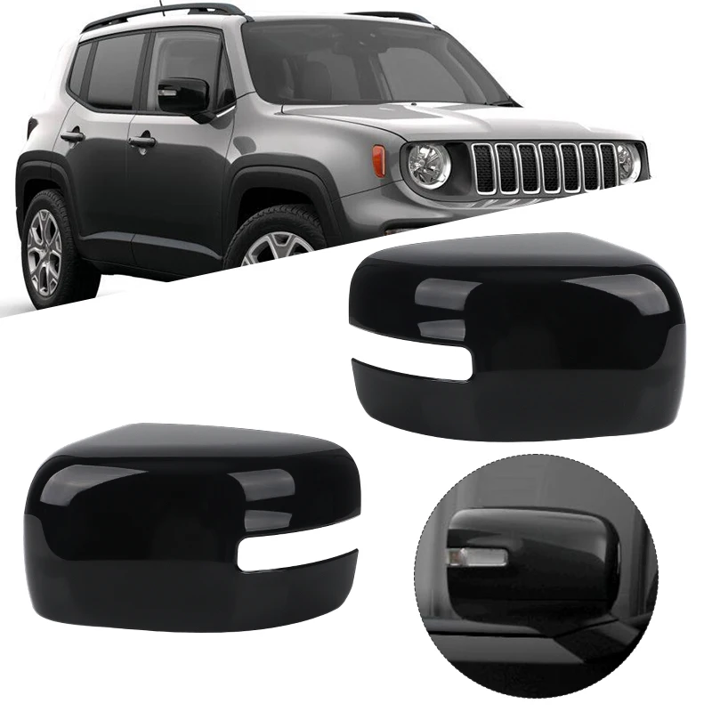 

Gloss Black Rearview Mirror Cover Housing For Jeep Renegade 2015-2019 Rear View Mirror Housing With Turn Signal Light Style