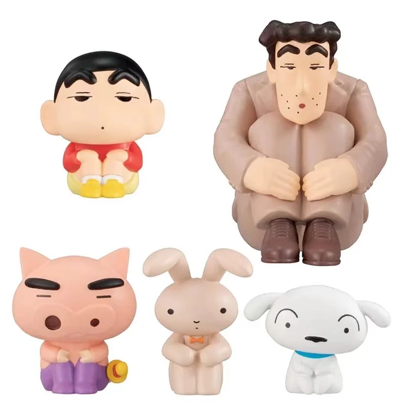 Japanese Bandai Genuine Gacha Scale Model Crayon Shin-chan Sitting and Waiting Boochan Sakurada Nee Shin-chan Action Figure Toys