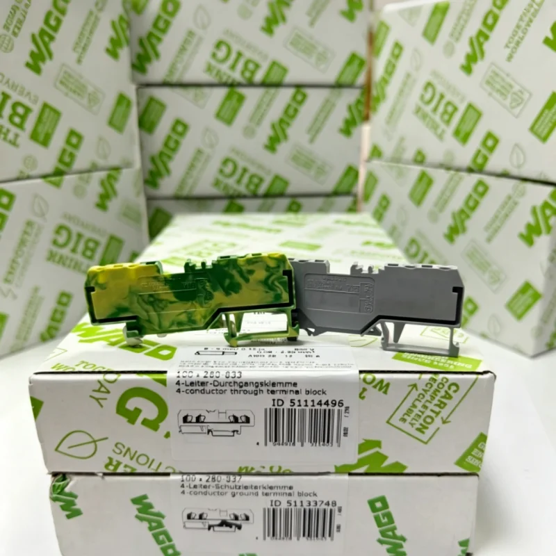 Genuine WAGO 280‑833 280‑834 280‑837 4‑Conductor Protective Earth Terminal Block 2.5mm² DIN Rail Mounting PE Ground Terminal