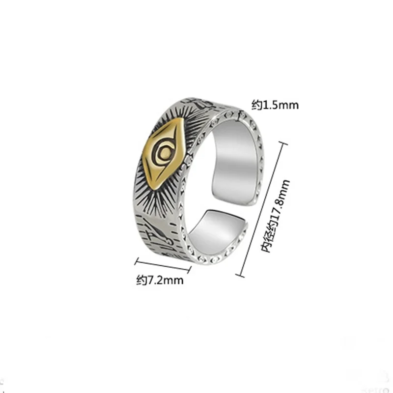 Trendy Gold Silver Collision Eye Pattern Men Ring Open Size Vintage Male Index Finger Ring S925 Jewelry Gift For Boyfriend