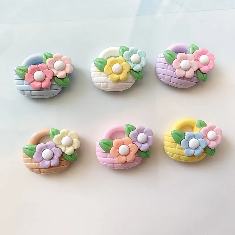 10Pcs Cartoon A Basket Of Flowers Resin DIY Shoes Hat Icebox Barrette Mobile Phone Case Scrapbook Cream Glue Flat Back Resin