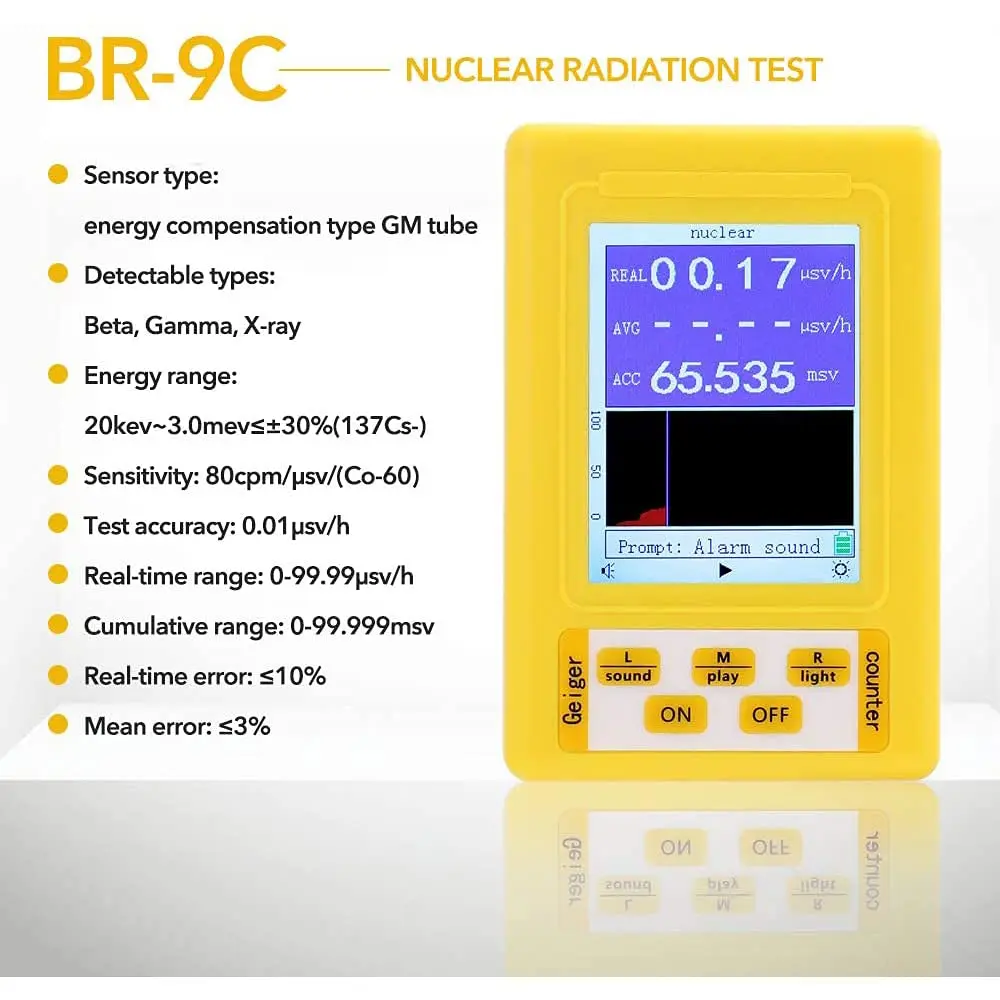 Imagem -02 - Handheld Tester Controlador Nuclear Segurança Alimentar Detector de Radiação Eletromagnética Contador Geiger em Br-9c