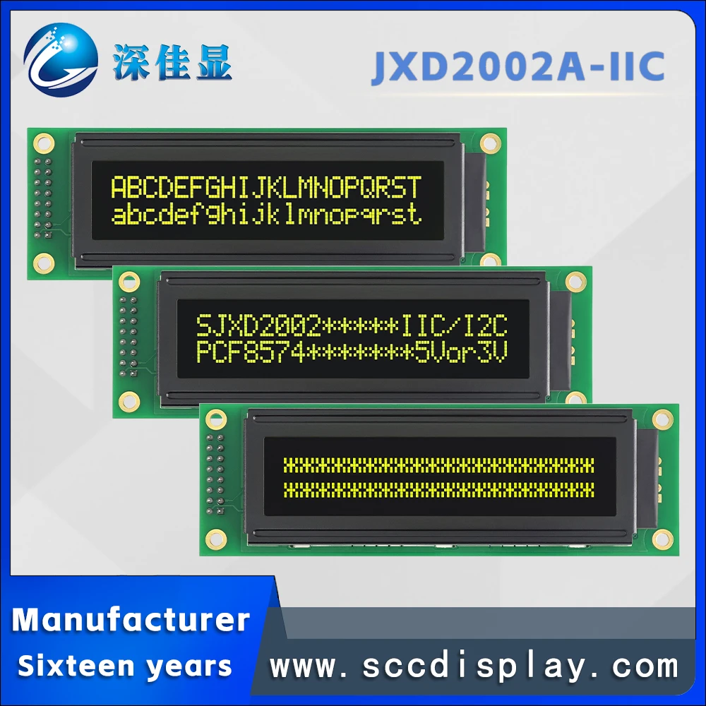 

Russian language LCD 20*2 character dot matrix screen JXD2002A-IIC VA Yellow Negative IIC/I2C with backlight LCM display module